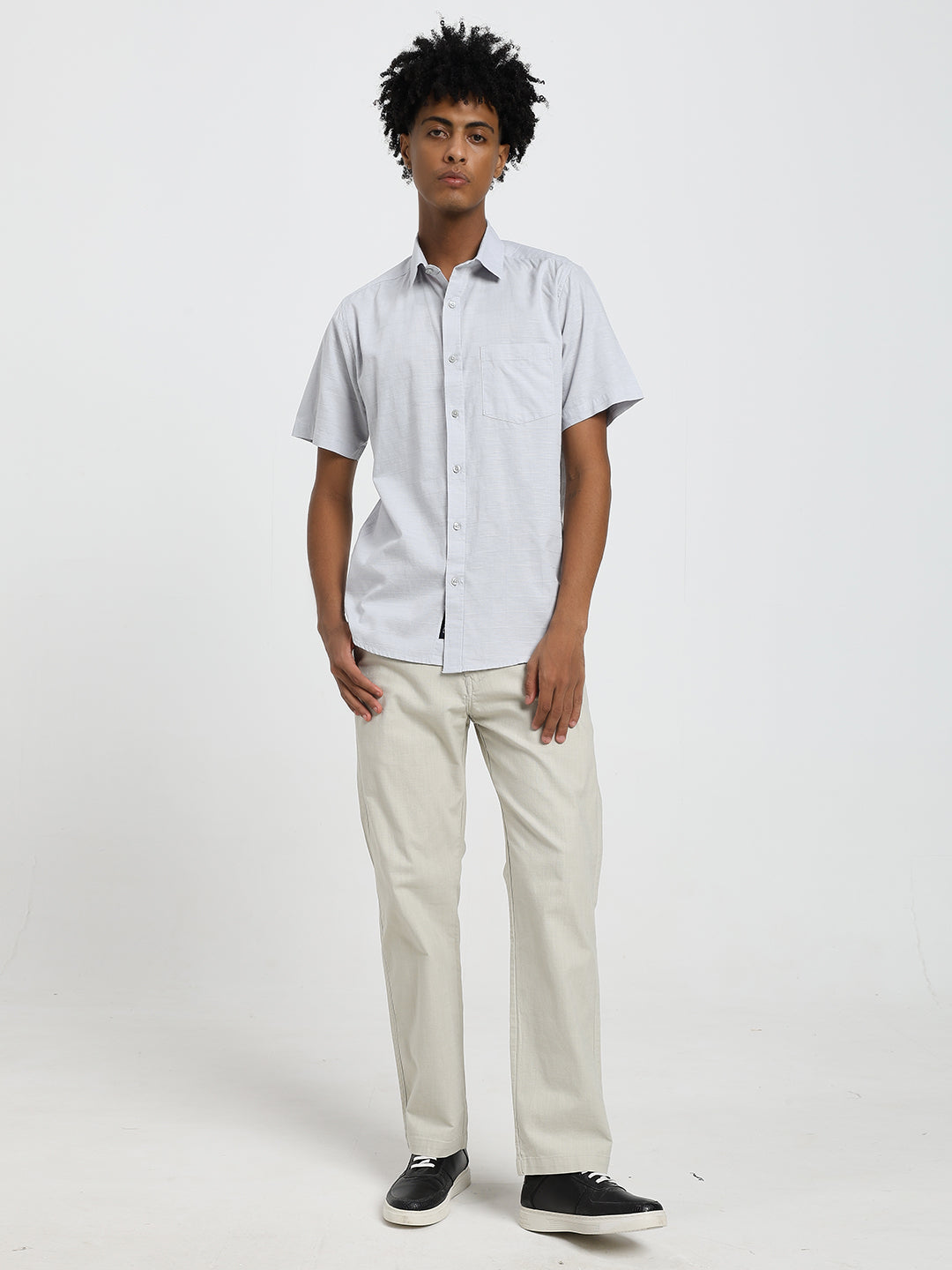 Linen blend grey half sleeve shirt