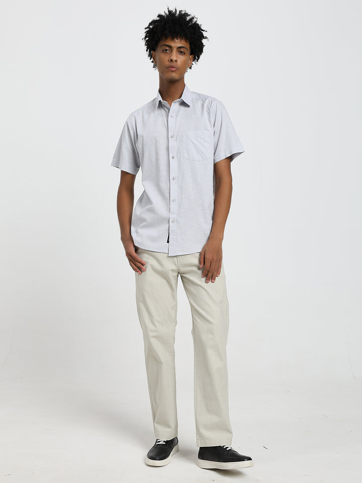 Linen blend grey half sleeve shirt