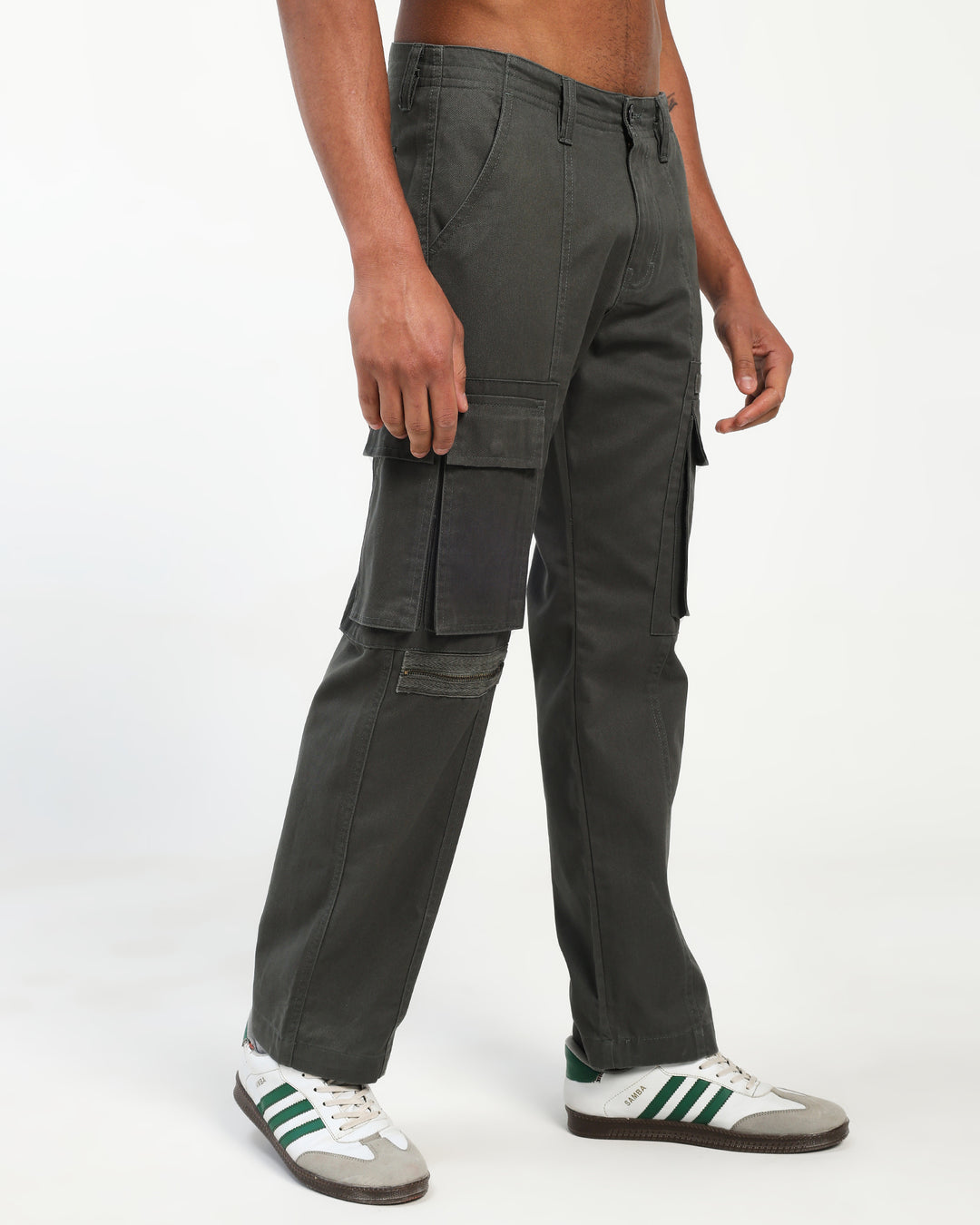 Men’s Green Straight Fit Cargo Pants with Utility Pockets