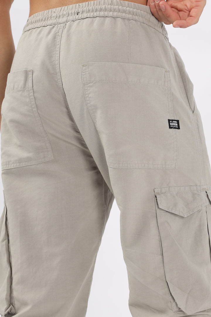 LIGHT GREY LINEN CARGO PANTS