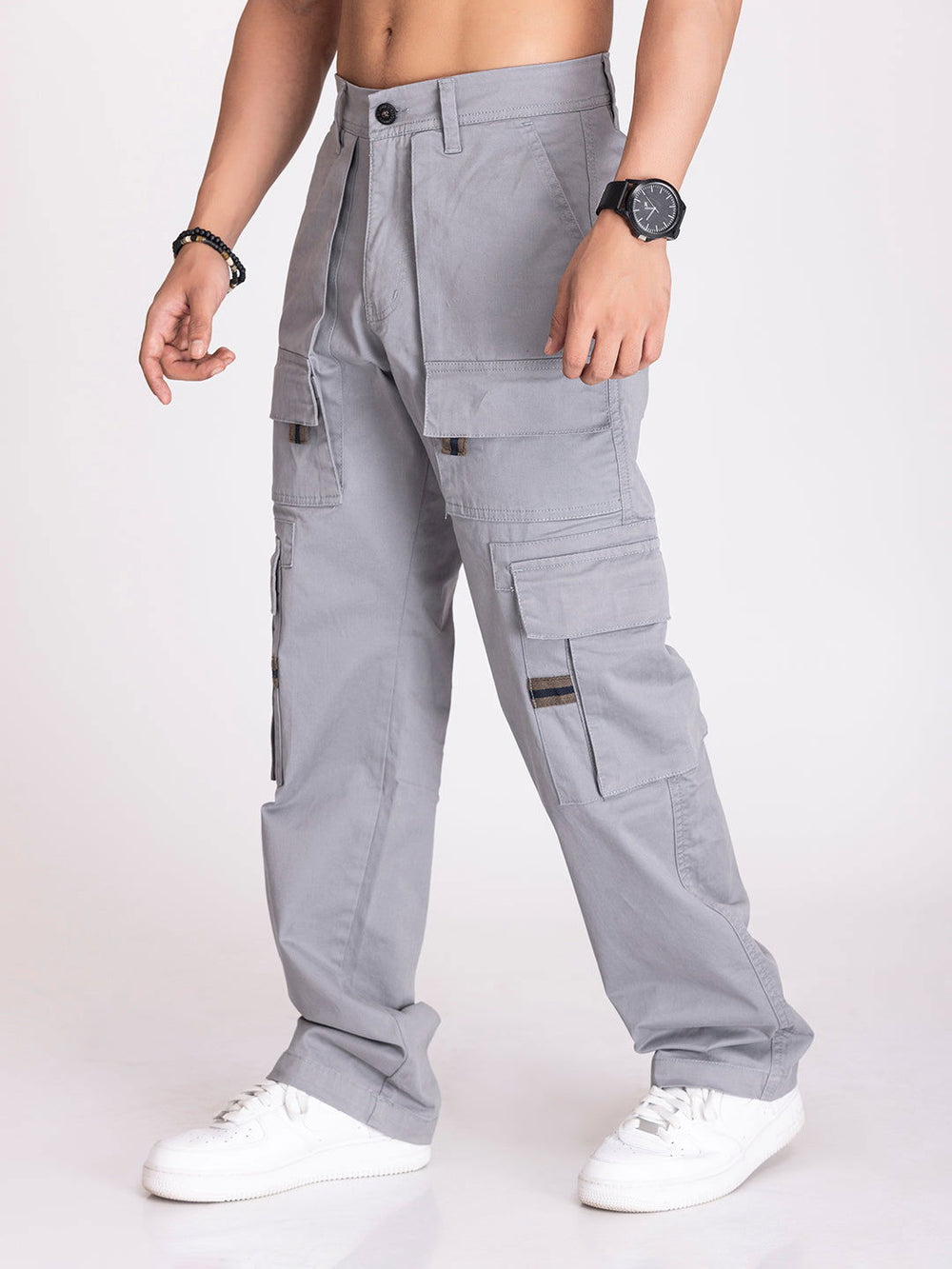 BAGGY UTILITY CARGO PANTS-LIGHT GREY - St.Jones