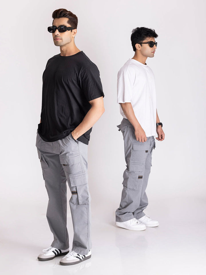 BAGGY UTILITY CARGO PANTS-LIGHT GREY - St.Jones