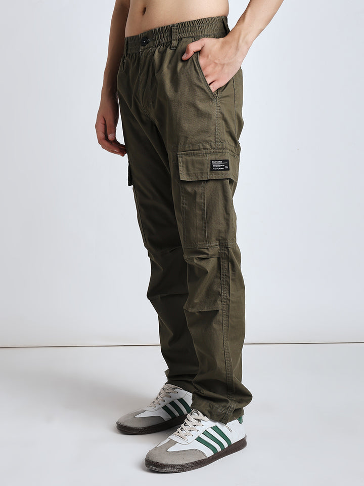 Men's New edition Six pockets straight olive cargo