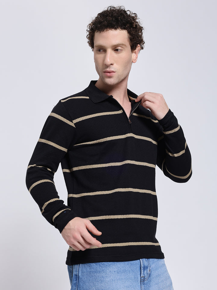 Full sleeve knitted pre-winter Yellow stripe T-shirt