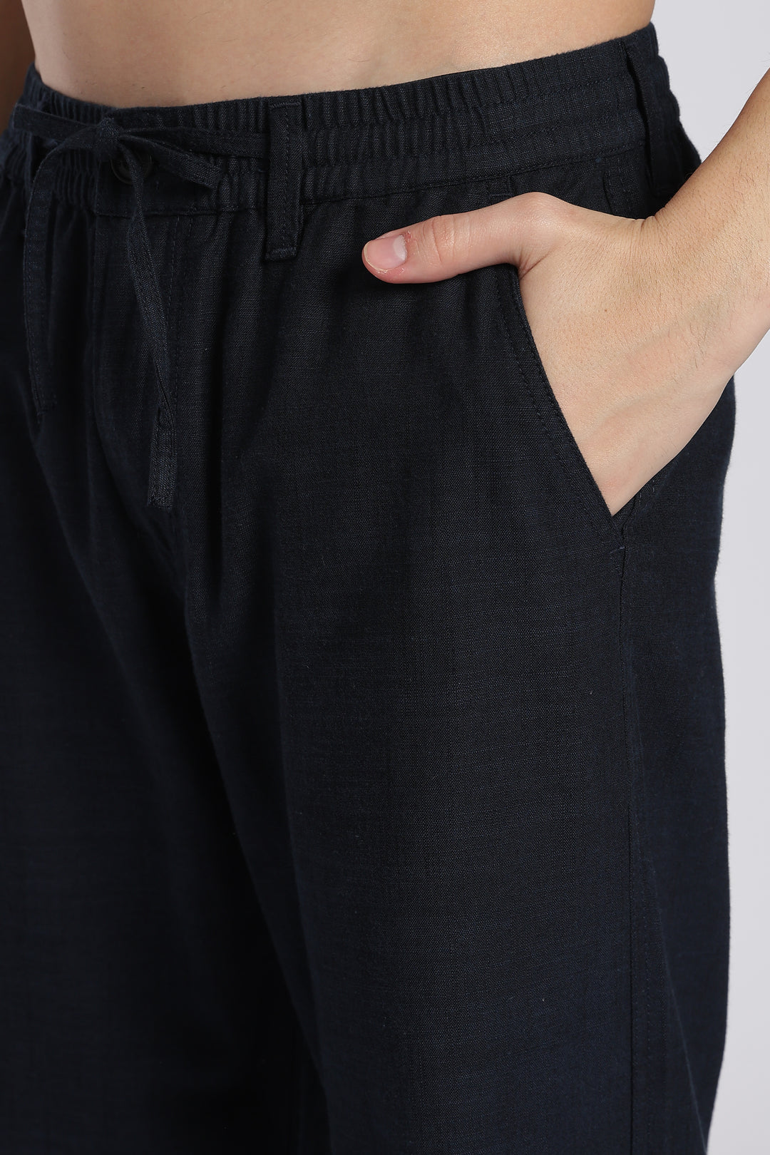 Men’s Dark Blue Regular Fit Linen Pants