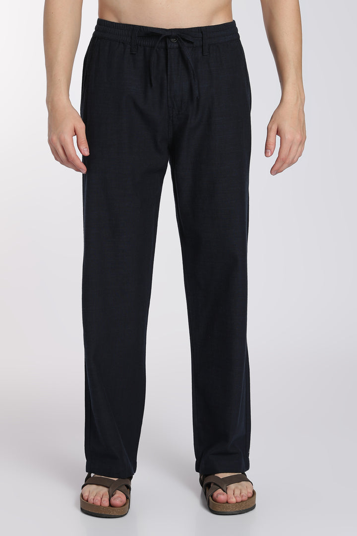 Men’s Dark Blue Regular Fit Linen Pants