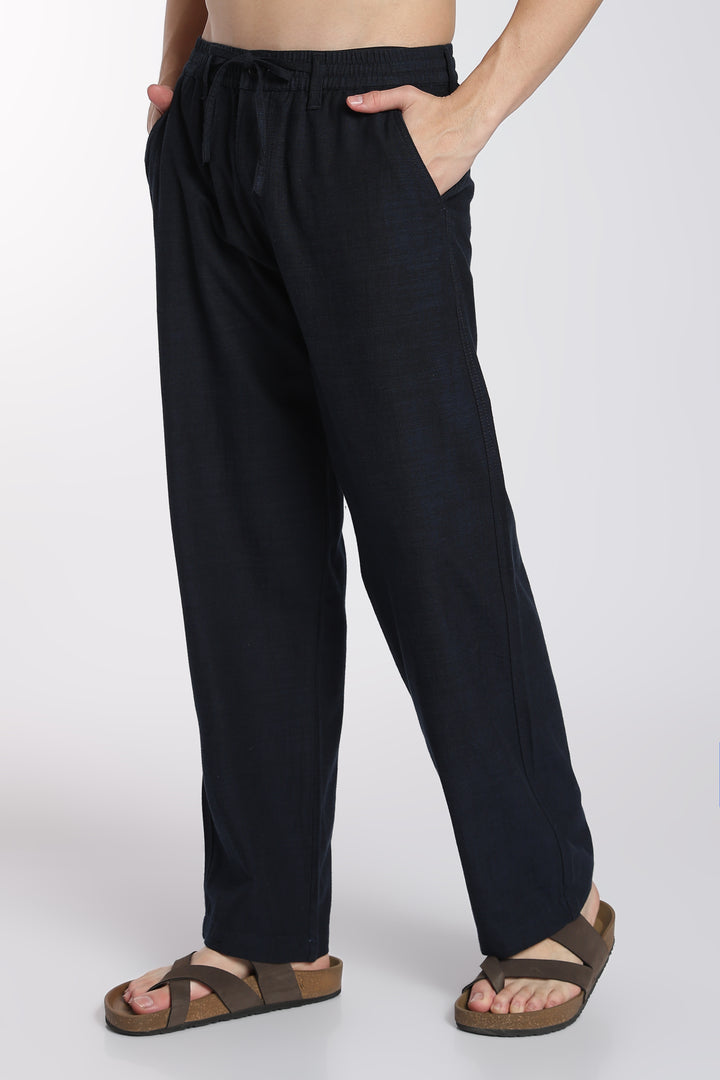 Men’s Dark Blue Regular Fit Linen Pants