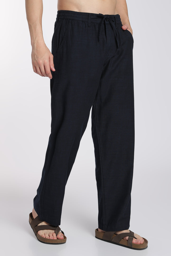 Men’s Dark Blue Regular Fit Linen Pants
