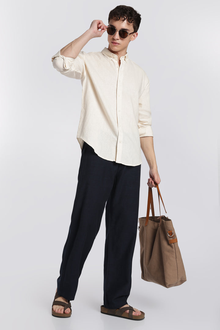 Men’s Dark Blue Regular Fit Linen Pants