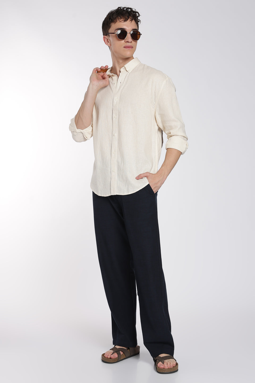 Men’s Dark Blue Regular Fit Linen Pants