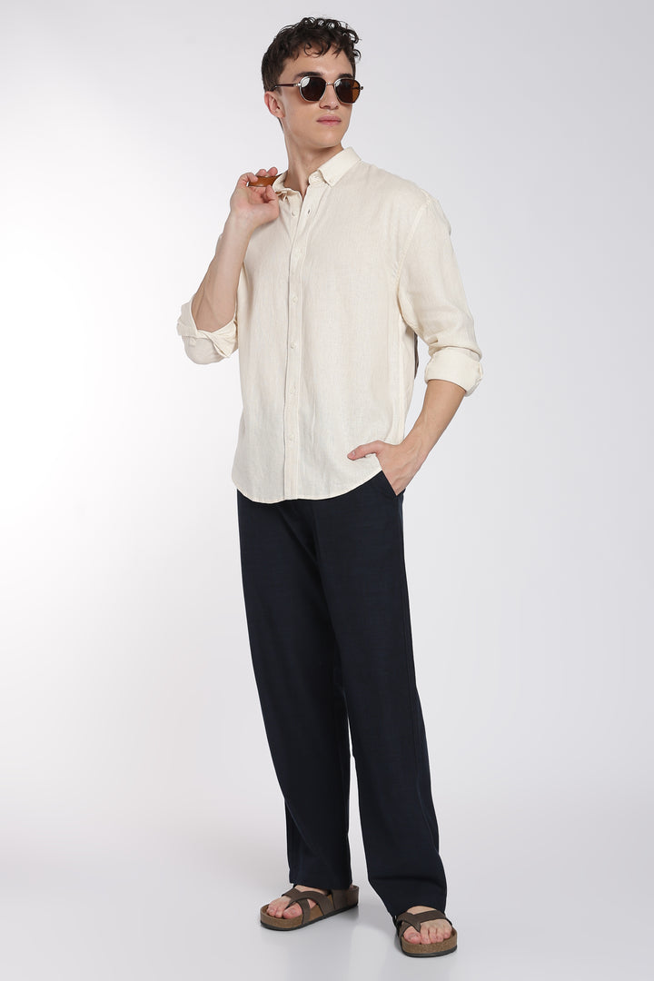 Men’s Dark Blue Regular Fit Linen Pants