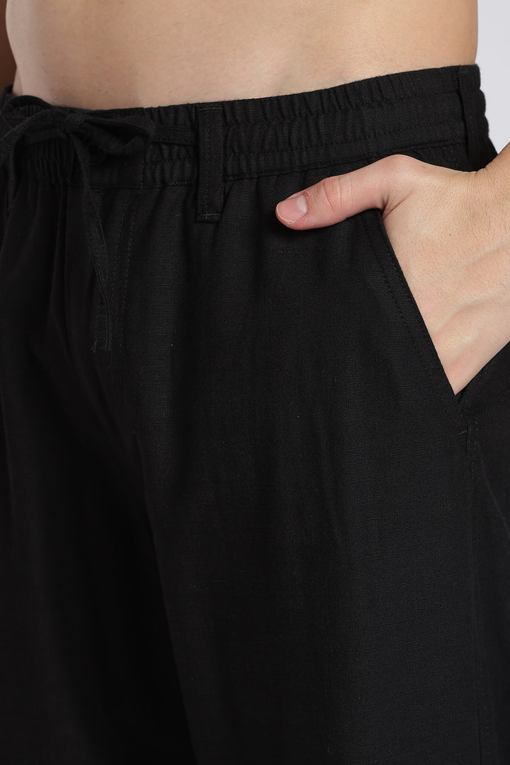 Men’s Black Regular Fit Linen Pants