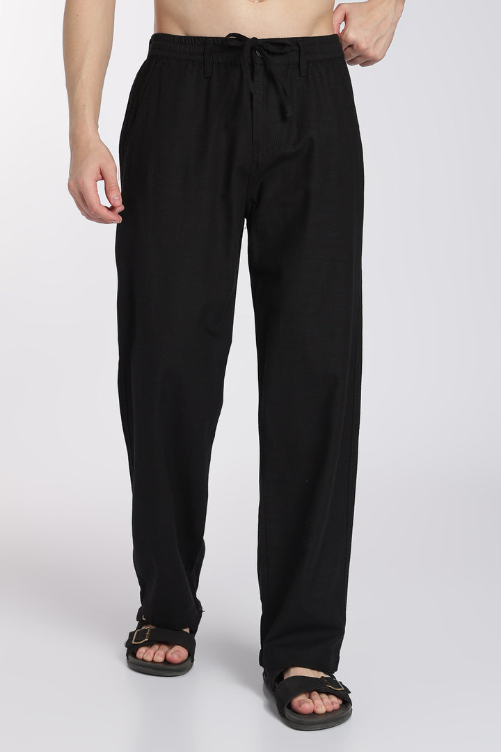 Men’s Black Regular Fit Linen Pants