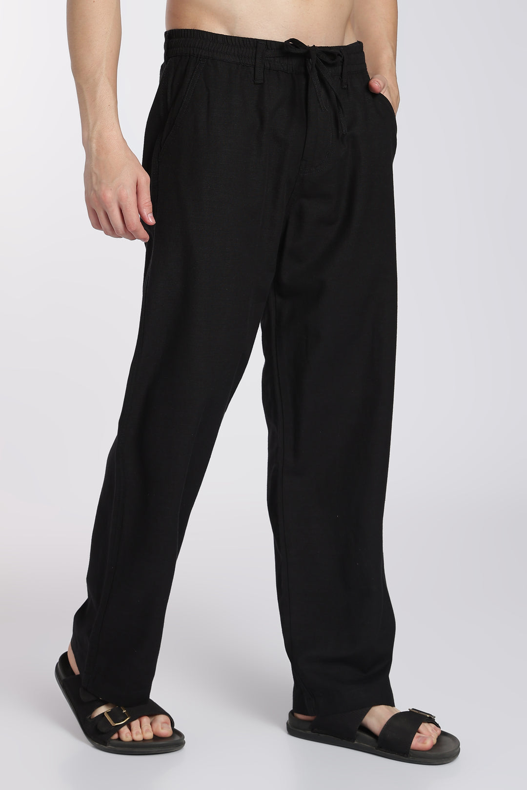 Men’s Black Regular Fit Linen Pants