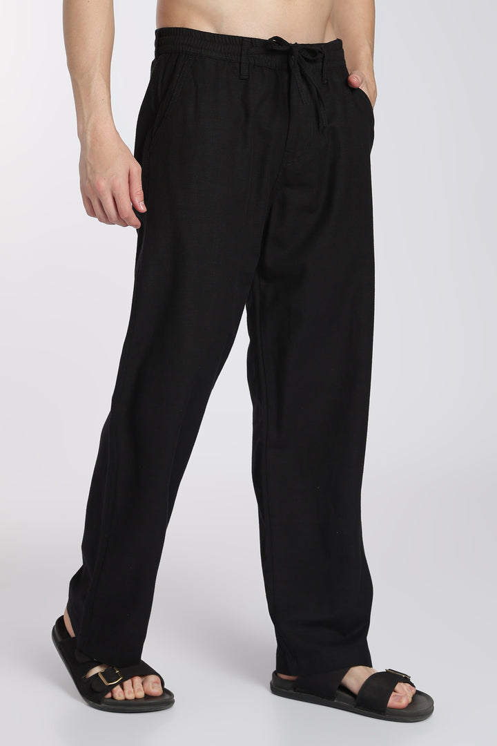 Men’s Black Regular Fit Linen Pants