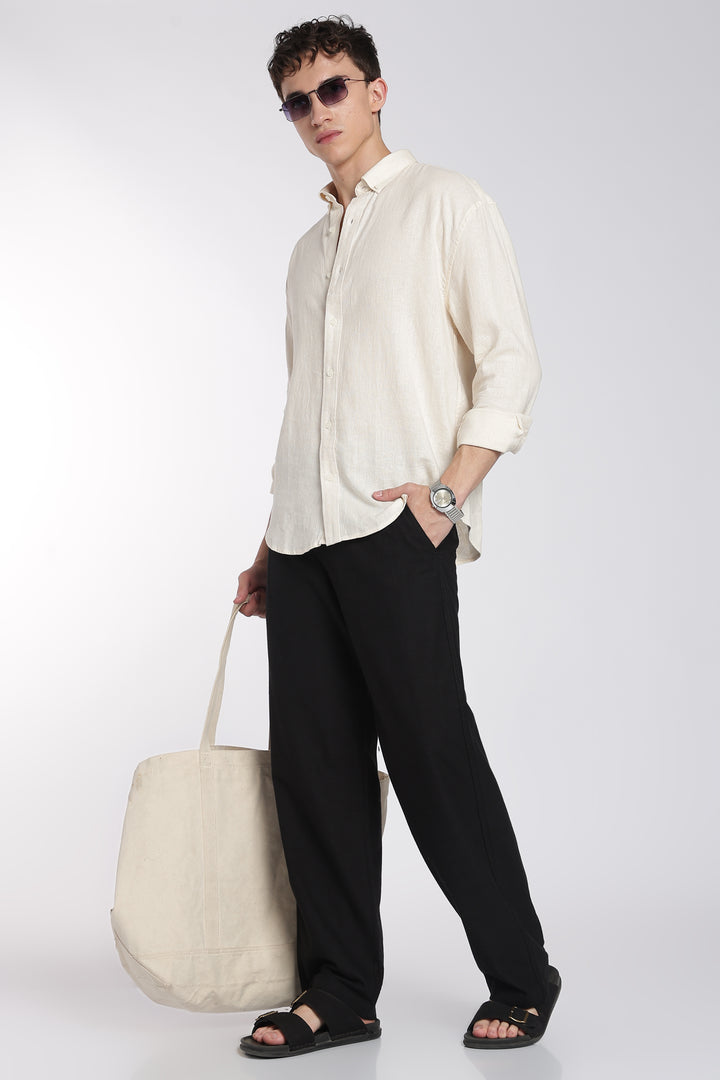 Men’s Black Regular Fit Linen Pants