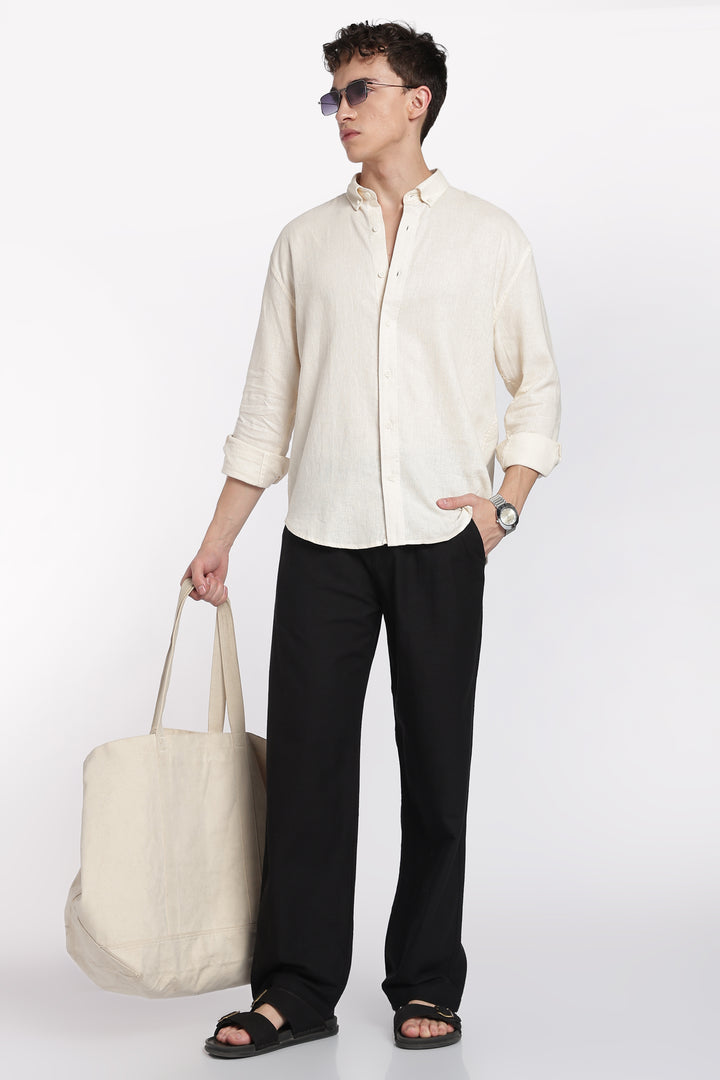 Men’s Black Regular Fit Linen Pants