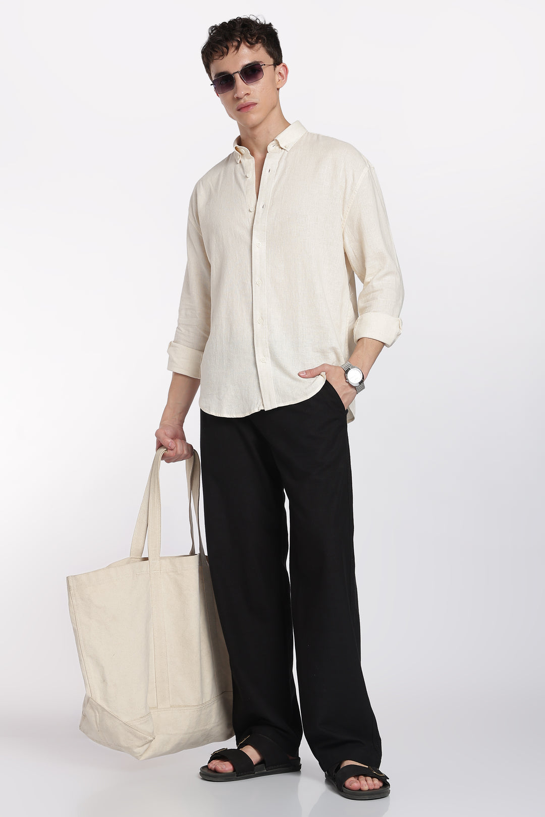 Men’s Black Regular Fit Linen Pants