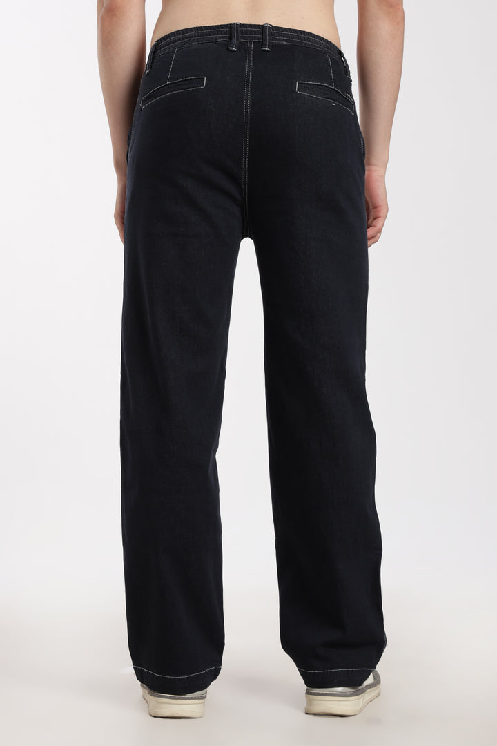 man wearing blue jogger on a white background