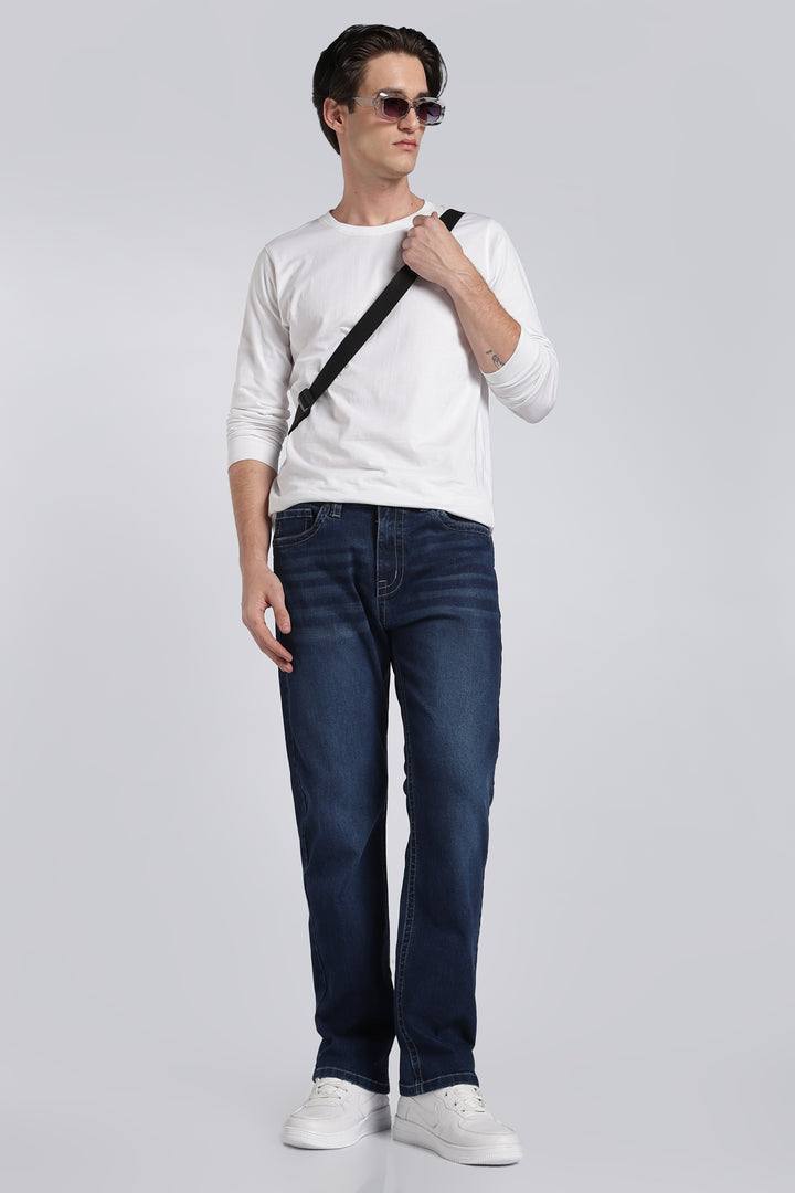 Men's Dark Blue Straight Fit Denim Jeans