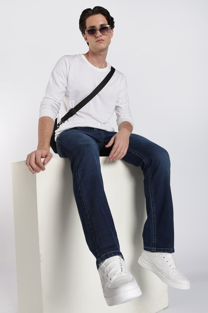 Men's Dark Blue Straight Fit Denim Jeans