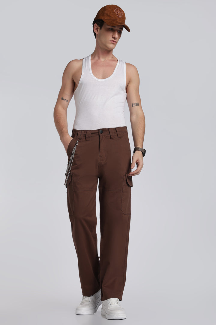 Men's Dark Brown Cargo Pants Relaxed Fit