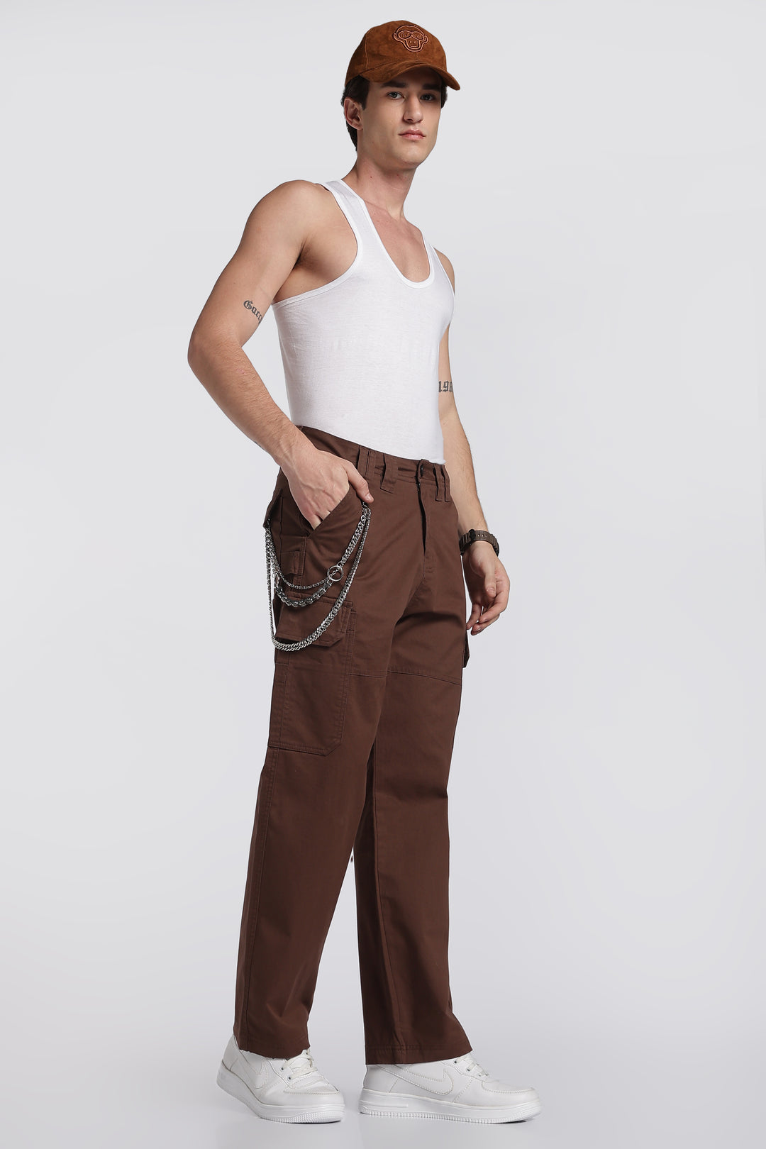 Men's Dark Brown Cargo Pants Relaxed Fit