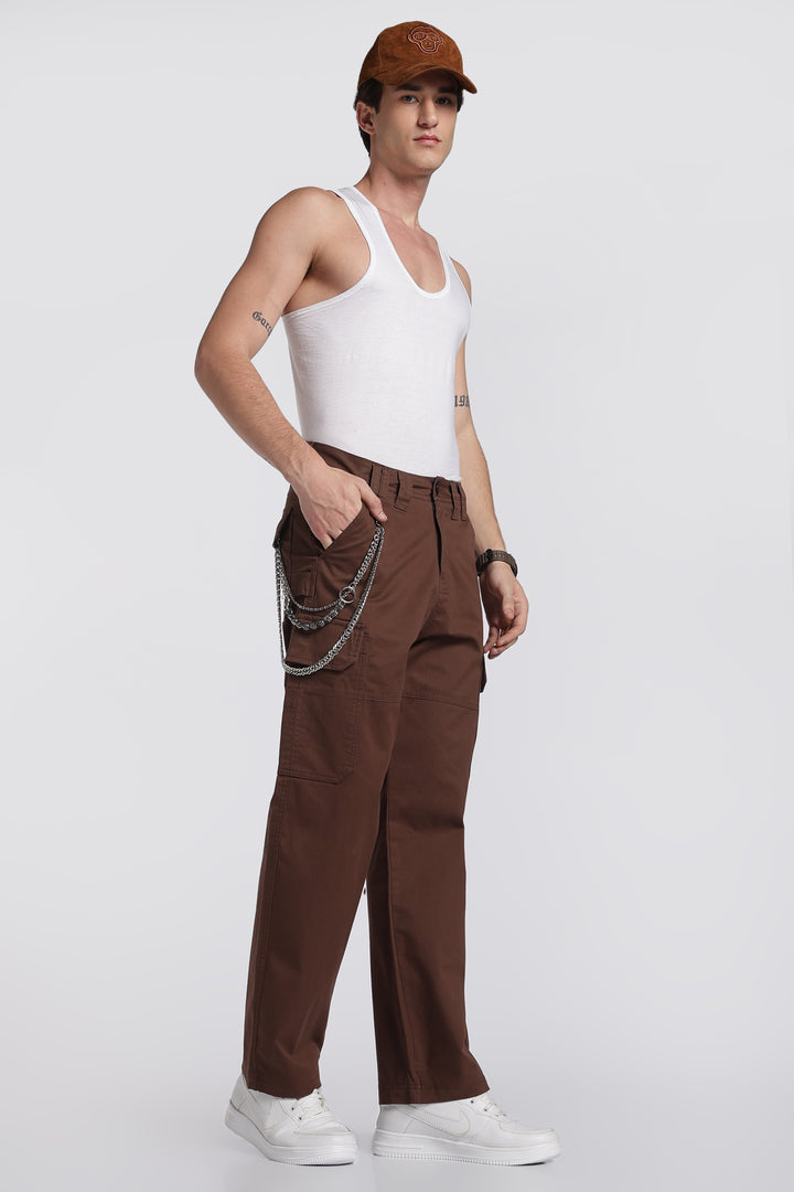 Men's Dark Brown Cargo Pants Relaxed Fit
