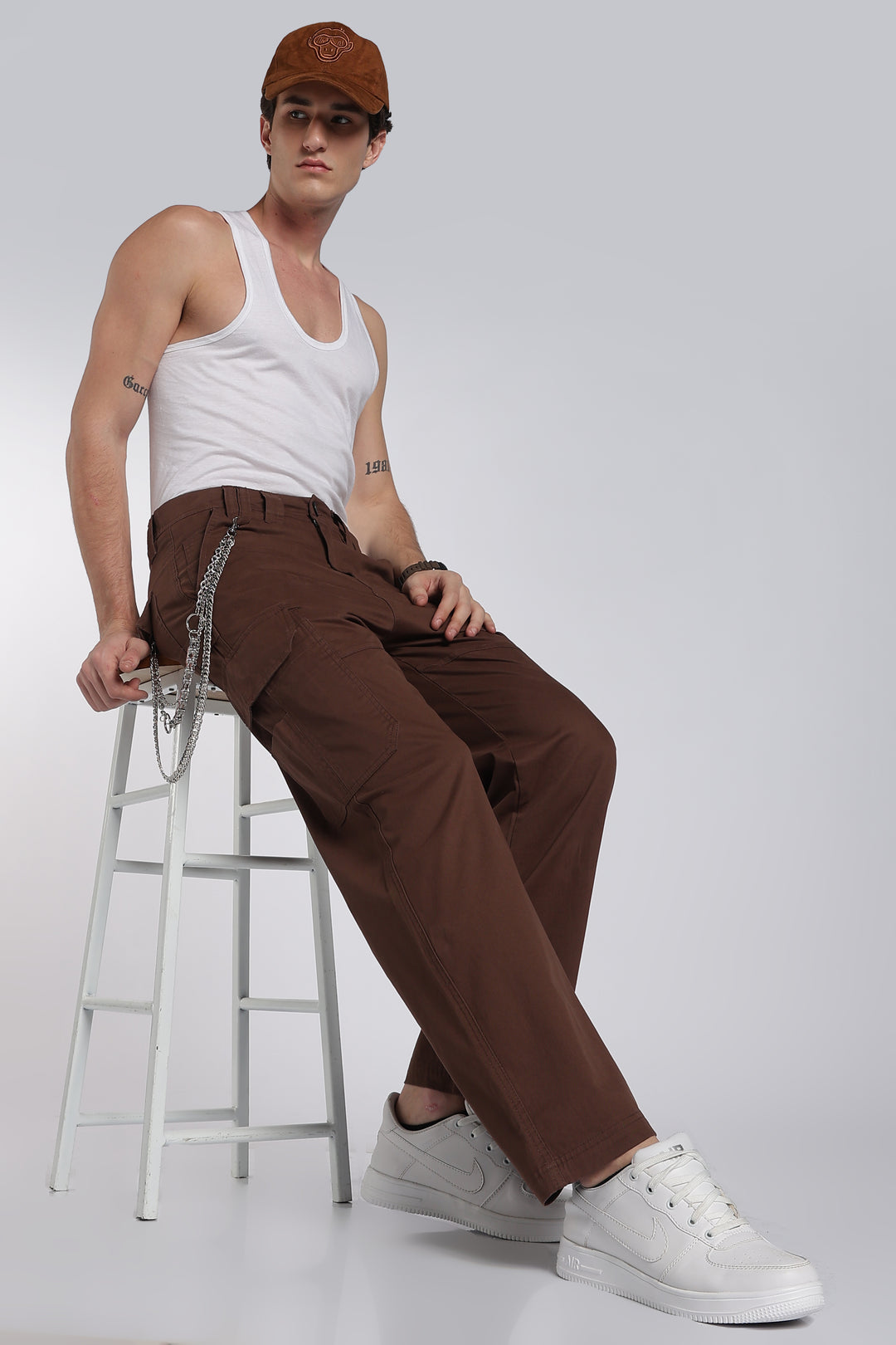 Men's Dark Brown Cargo Pants Relaxed Fit