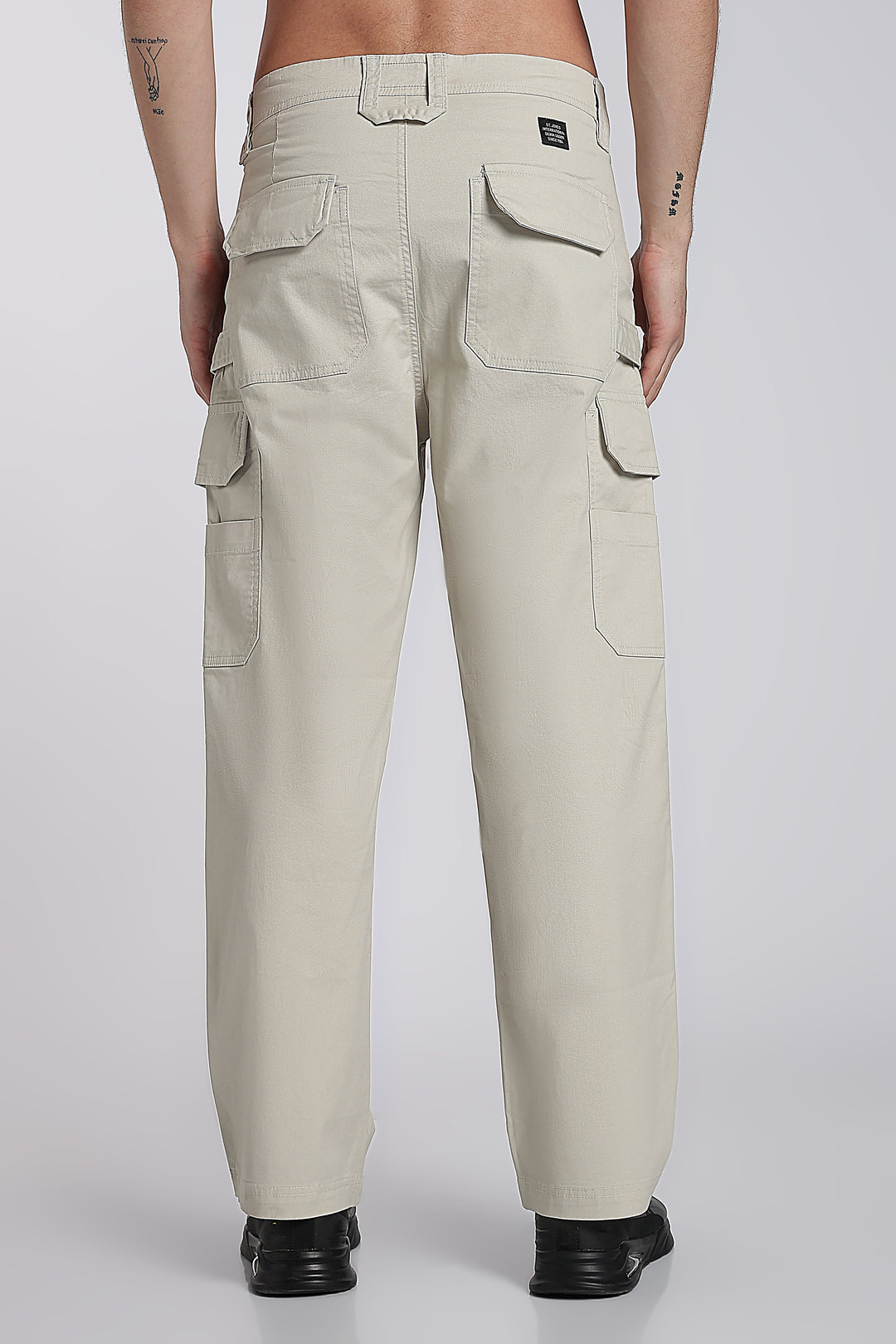Men's Cream Cargo Pants Relaxed Fit