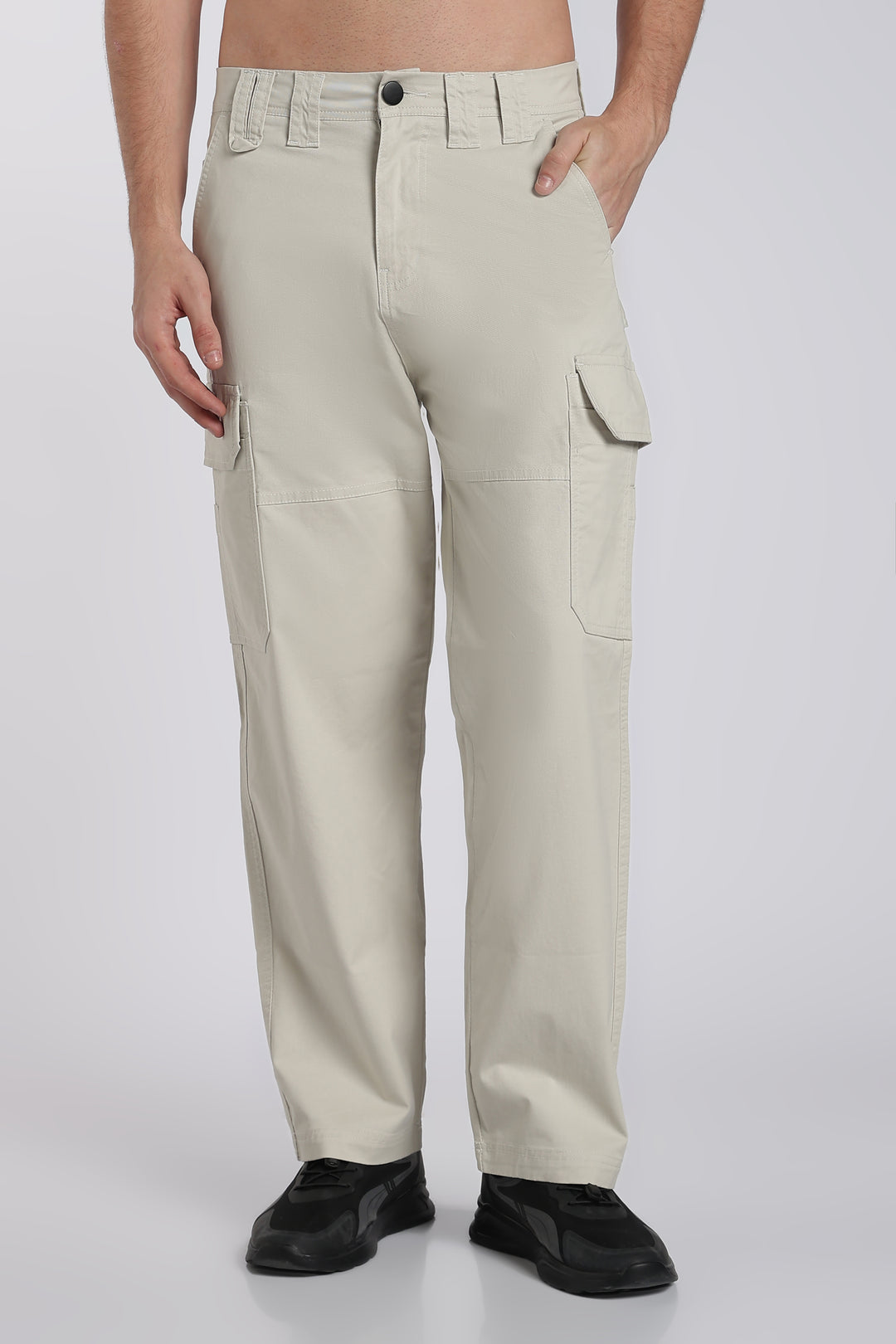 Men's Cream Cargo Pants Relaxed Fit