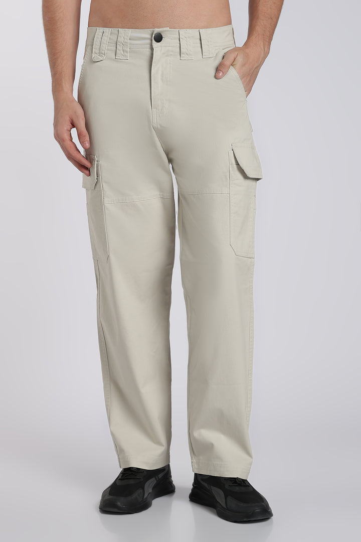 Men's Cream Cargo Pants Relaxed Fit