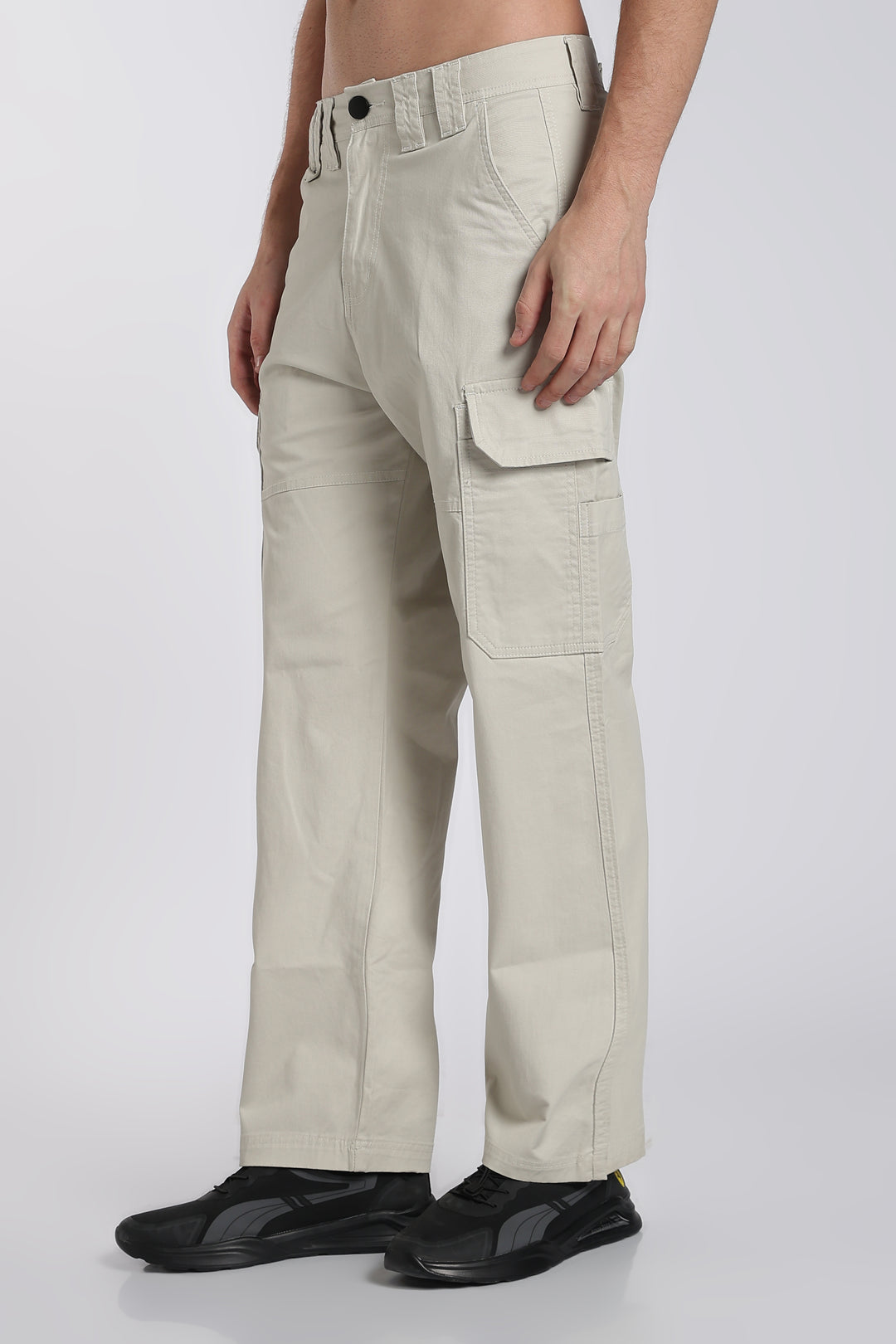 Men's Cream Cargo Pants Relaxed Fit