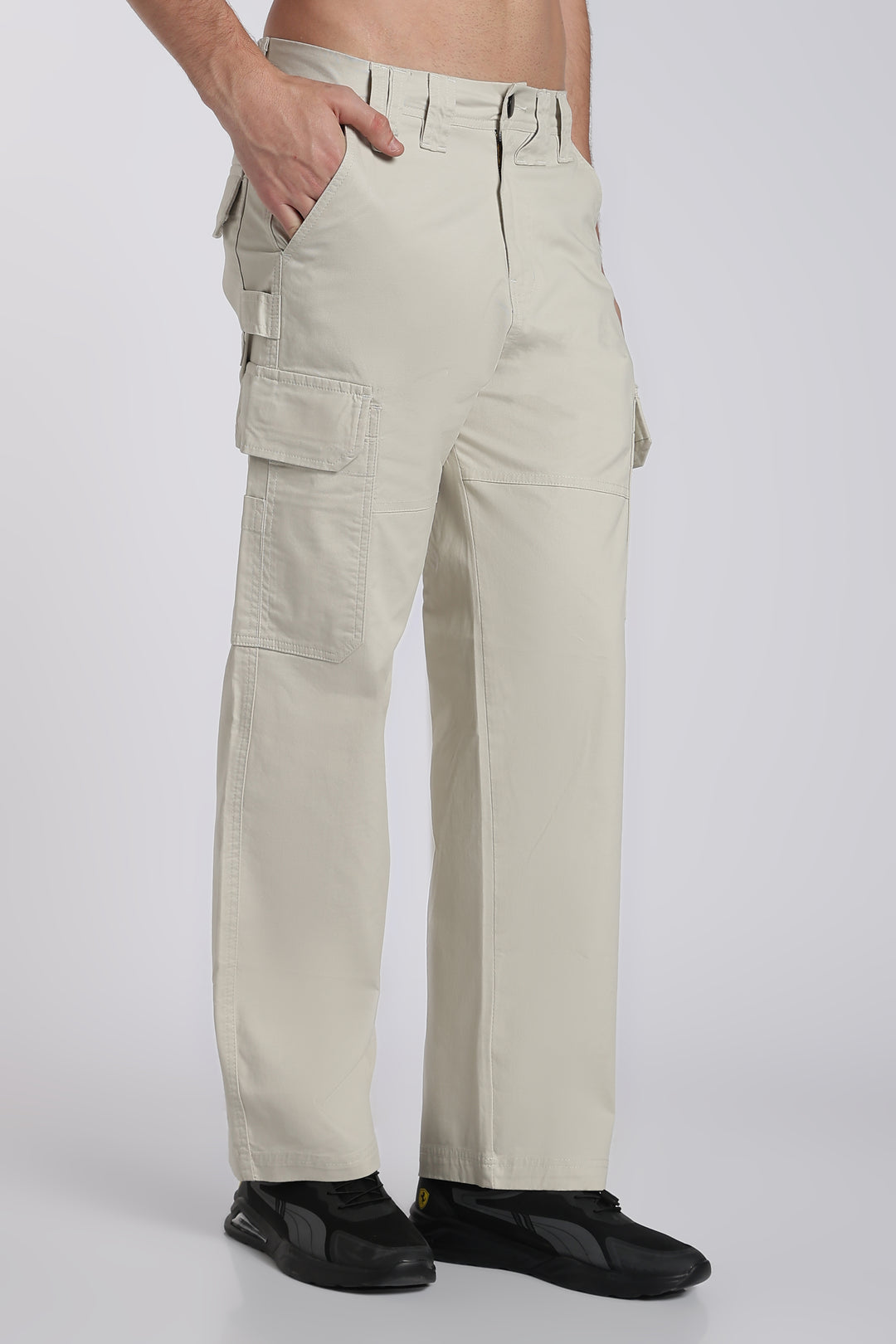 Men's Cream Cargo Pants Relaxed Fit