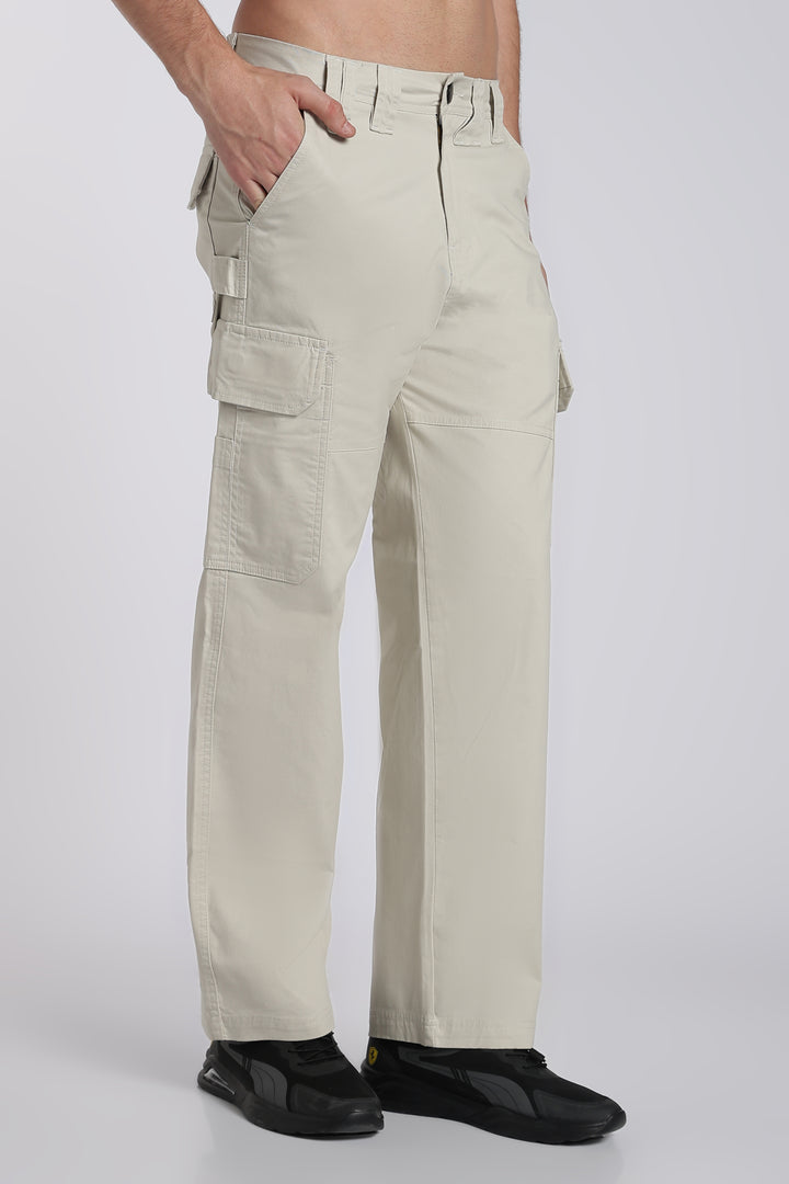 Men's Cream Cargo Pants Relaxed Fit