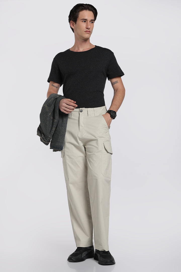 Men's Cream Cargo Pants Relaxed Fit