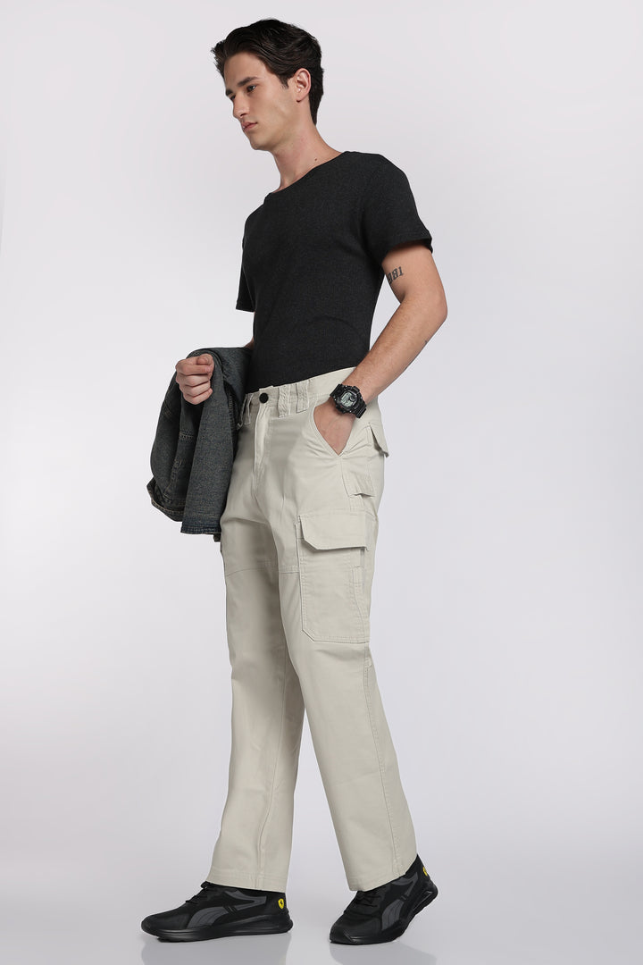 Men's Cream Cargo Pants Relaxed Fit