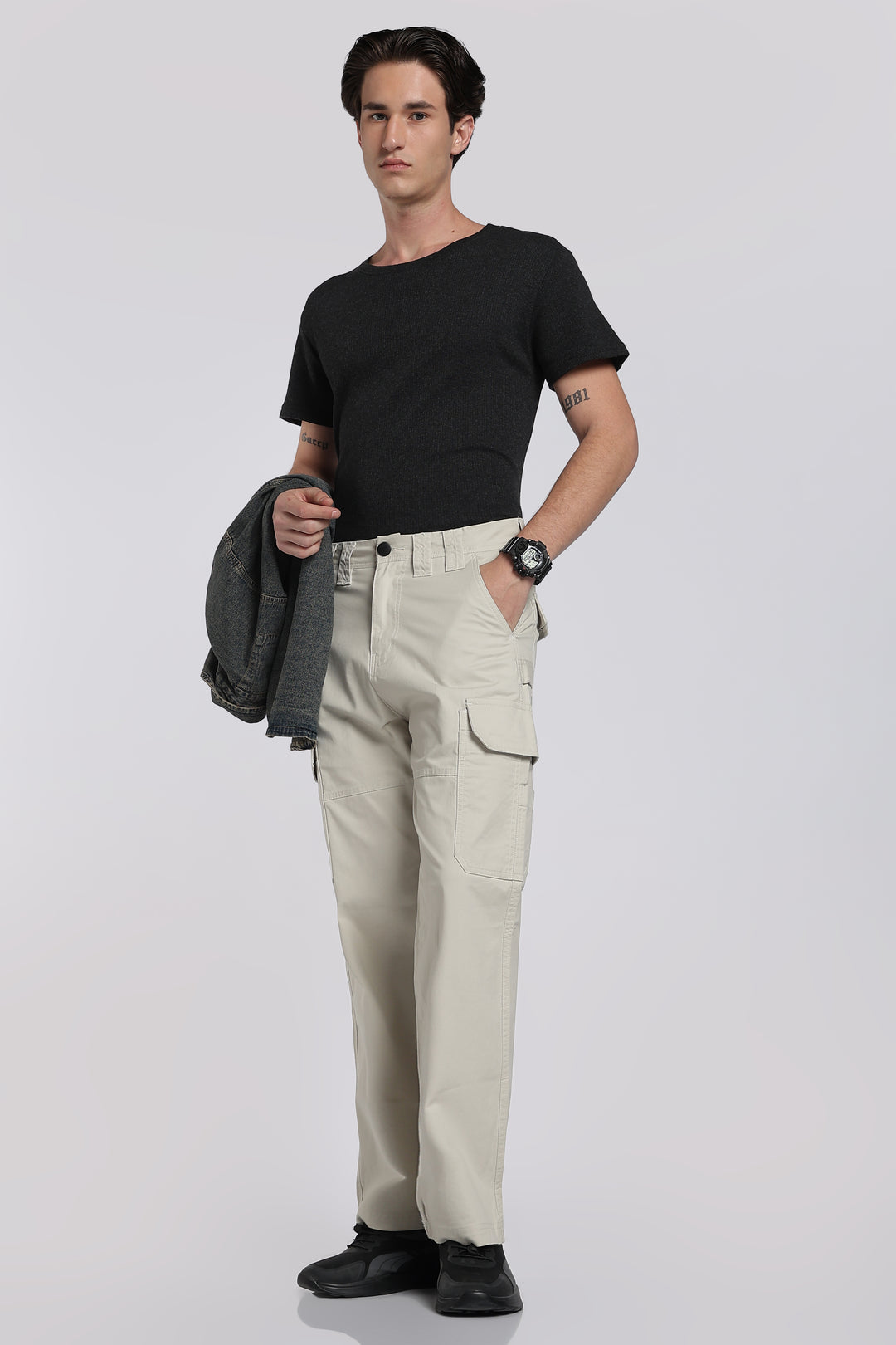 Men's Cream Cargo Pants Relaxed Fit