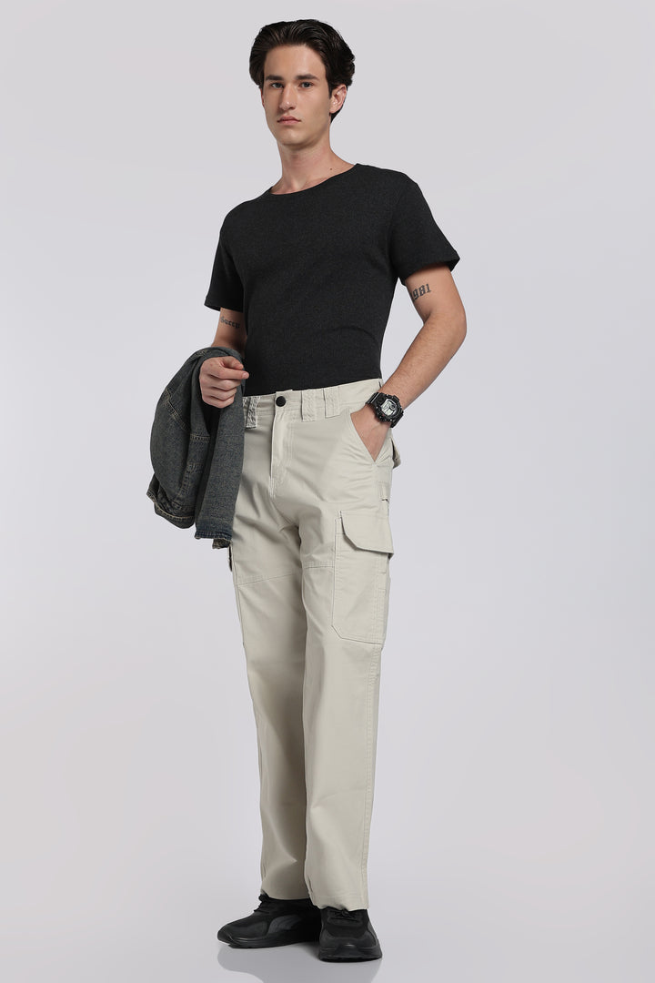 Men's Cream Cargo Pants Relaxed Fit