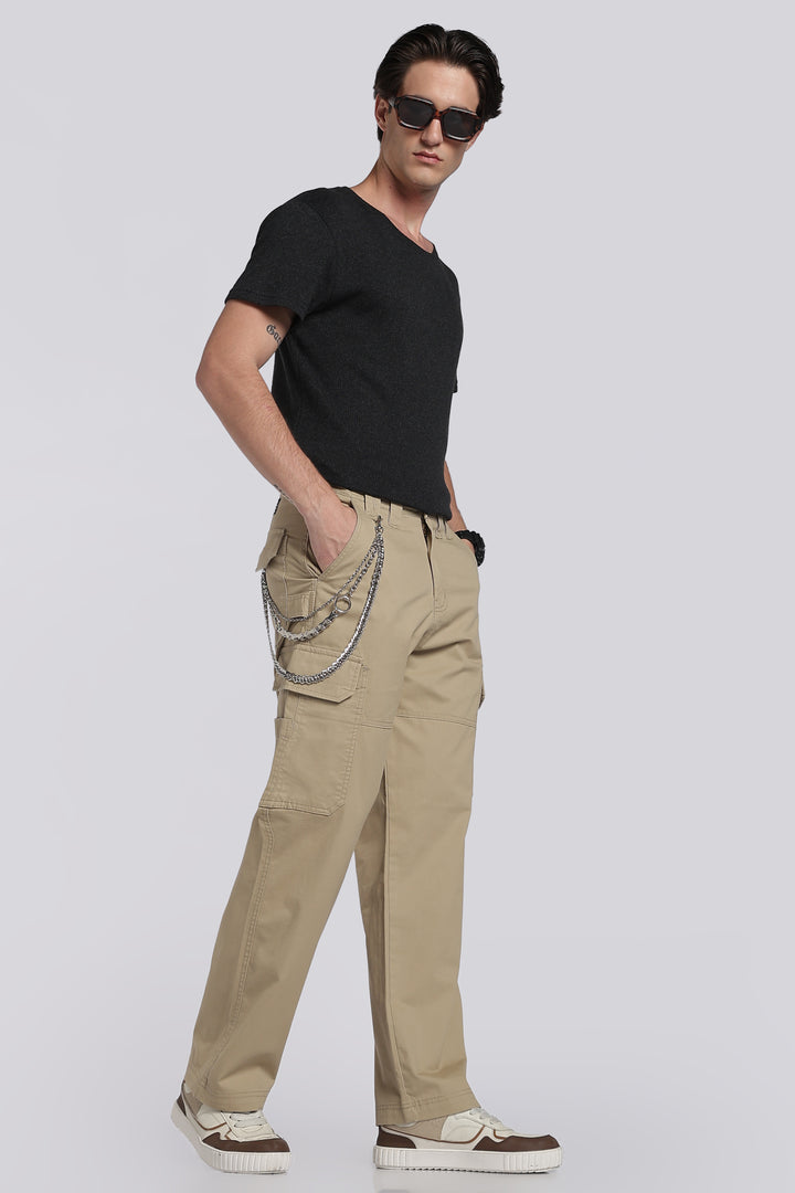 Men's Beige Cargo Pants Relaxed Fit