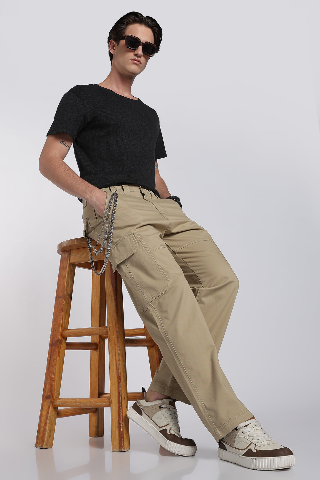 Men's Beige Cargo Pants Relaxed Fit