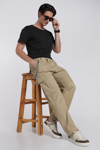 Men's Beige Cargo Pants Relaxed Fit
