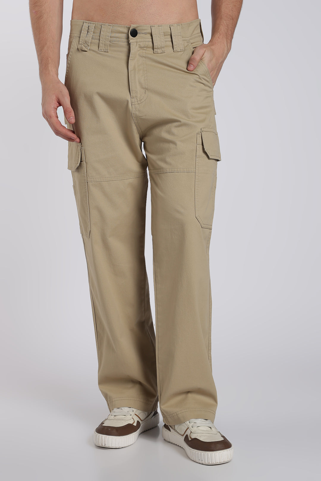 Men's Beige Cargo Pants Relaxed Fit