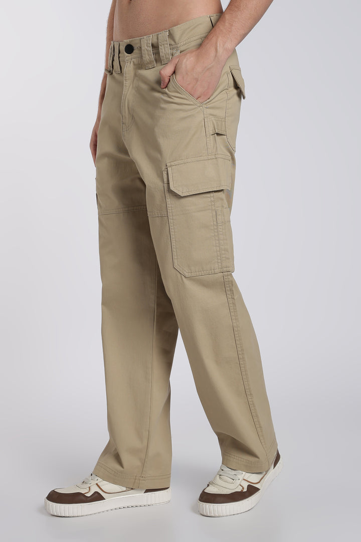Men's Beige Cargo Pants Relaxed Fit