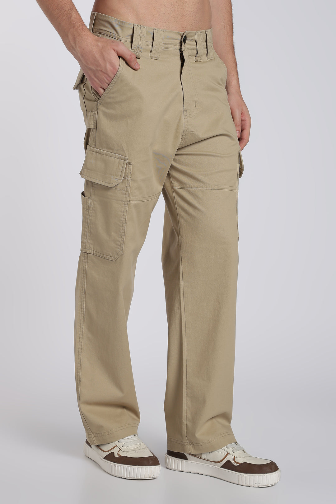 Men's Beige Cargo Pants Relaxed Fit