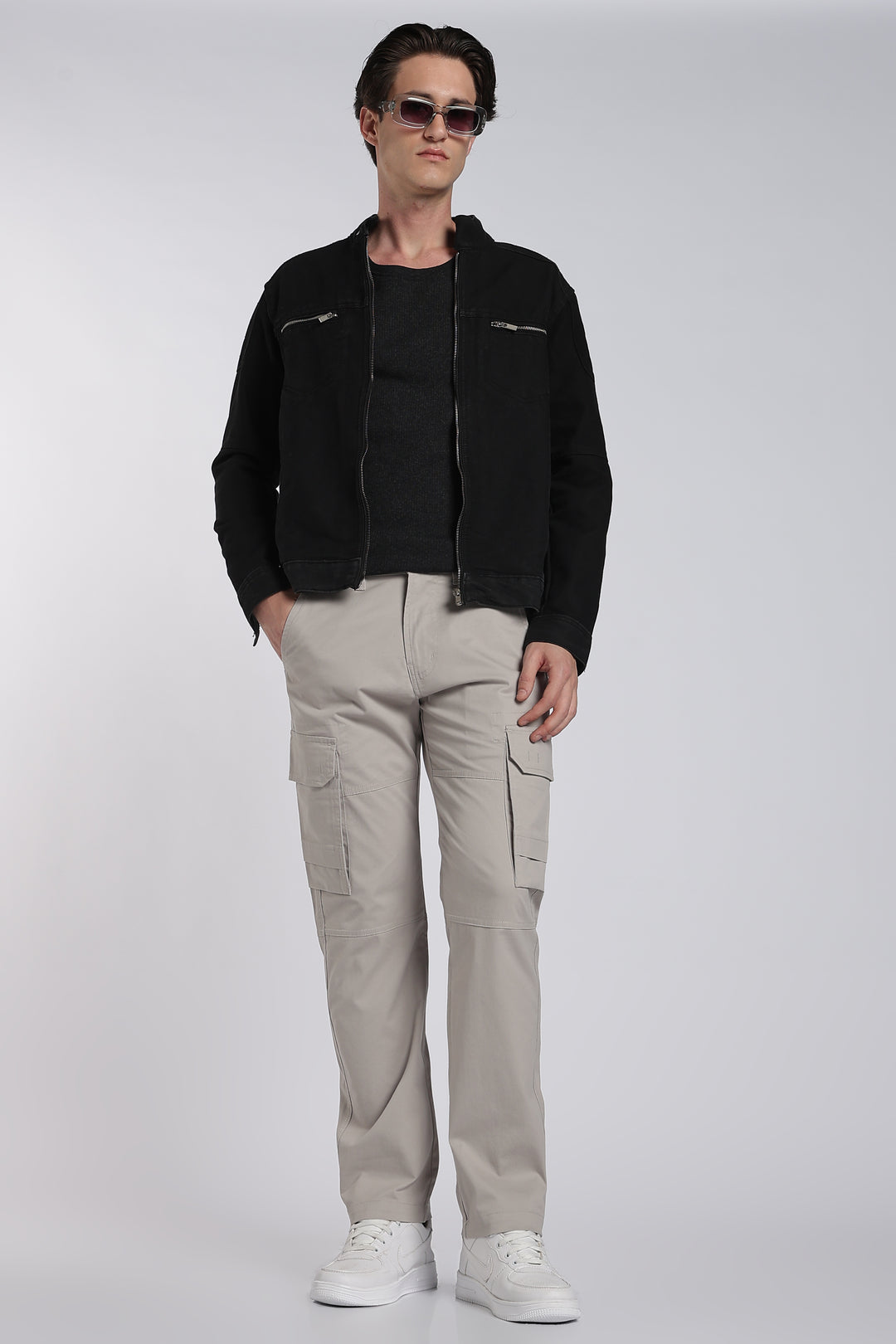 Men's Grey Casual Cargo Pant