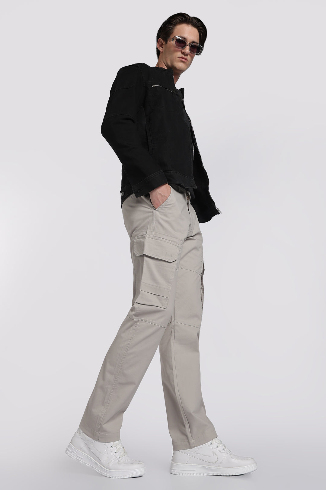 Men's Grey Casual Cargo Pant