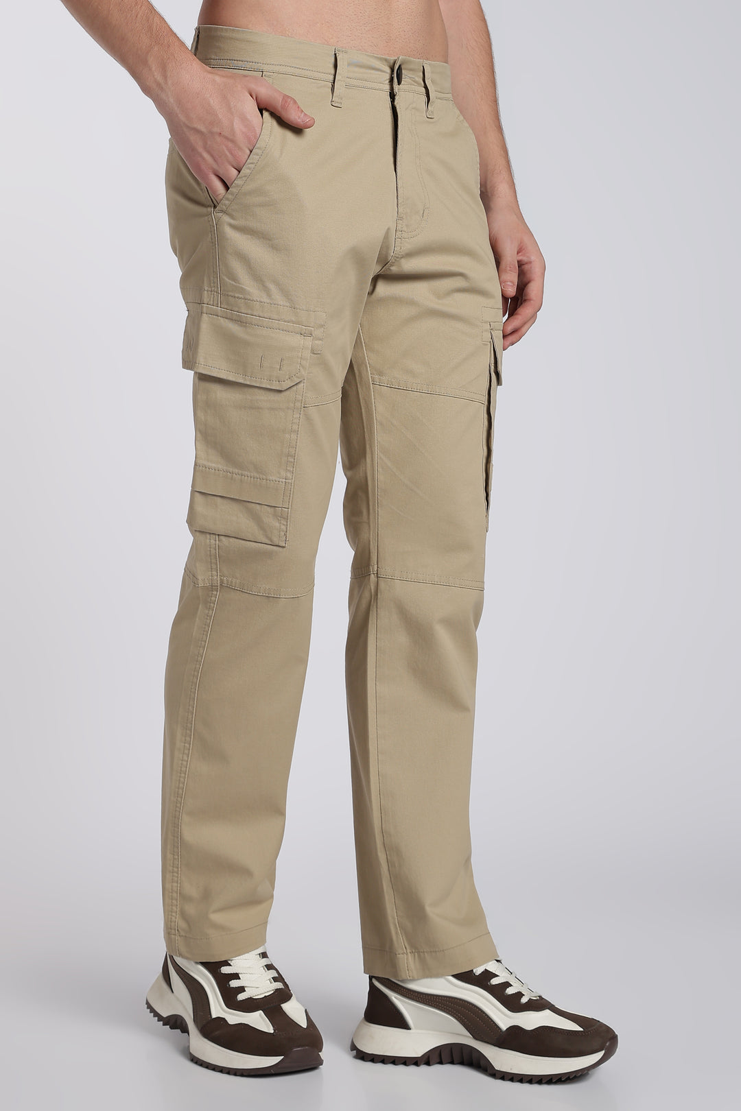 Men's Beige Casual Cargo Pant