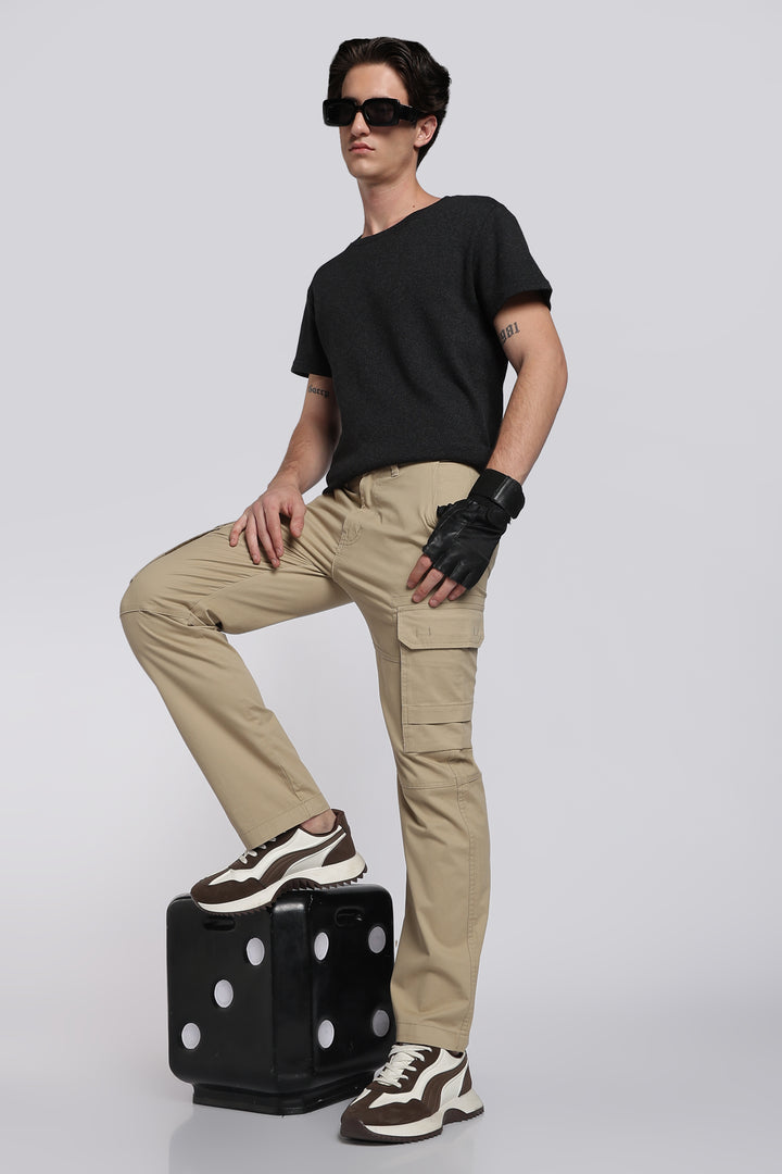 Men's Beige Casual Cargo Pant