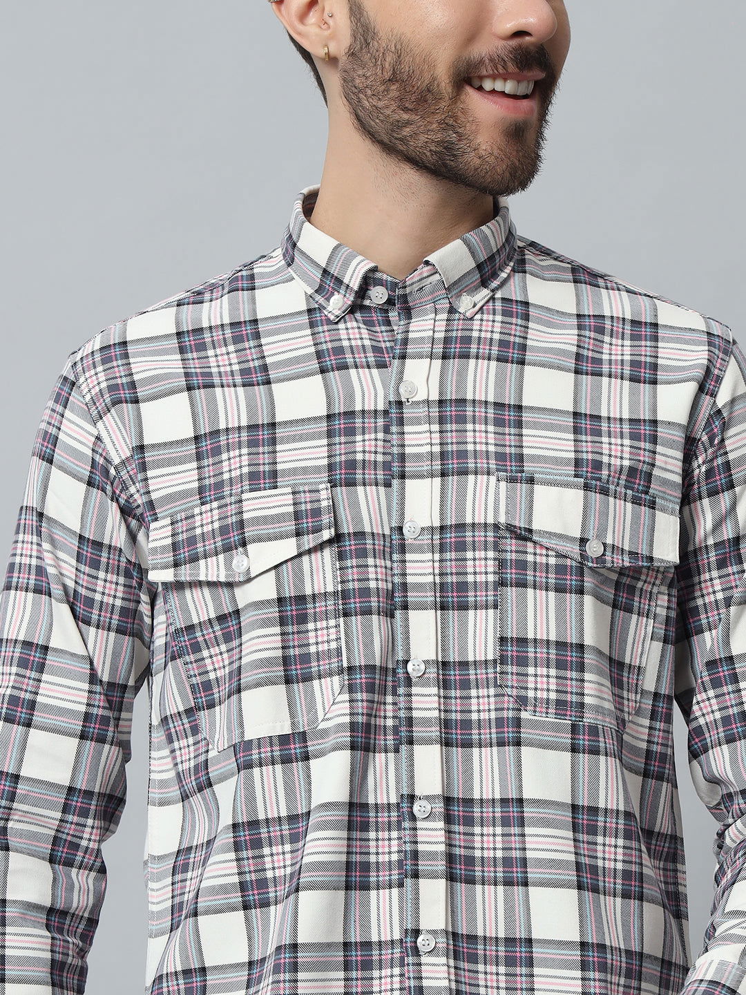 BLUE-WHITE CHECK TWILL SHIRT - St.Jones